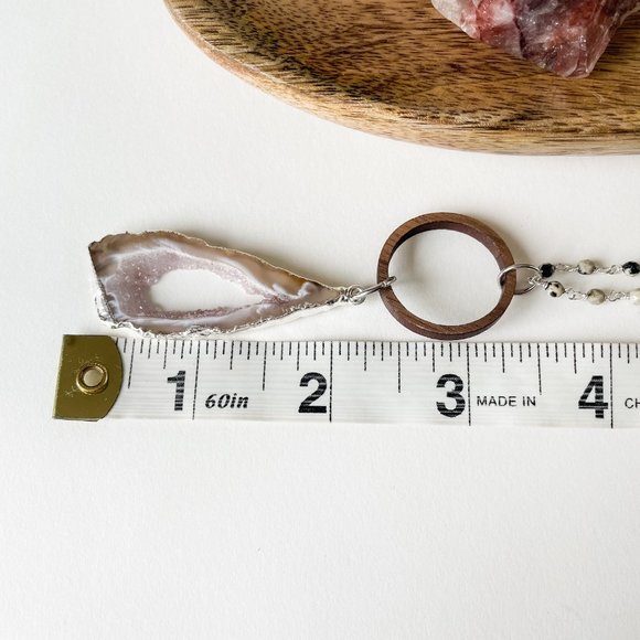 Geode Slice Pendant with Pink Druzy and Wood Ring - Picture 7 of 8